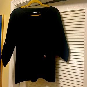 Black Kaktus beautiful textured top with front left pocket,Flattering.3/4 sleeve